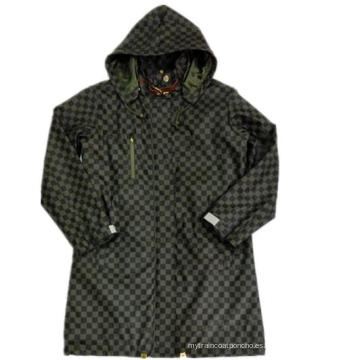 Negro con capucha cheque PU impermeable impermeable